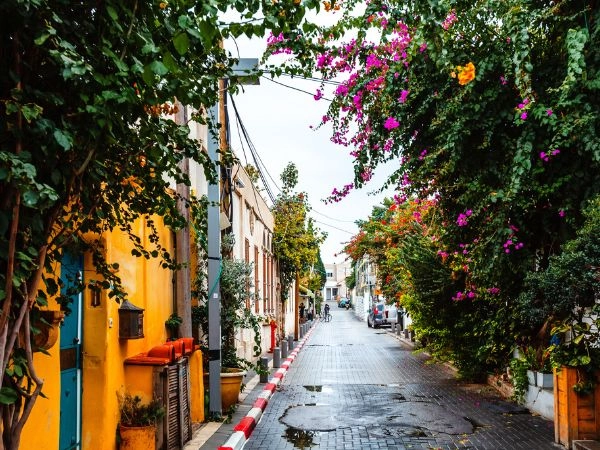 Passeggiare a Neve Tzedek, quartiere storico di Tel Aviv noto per le case colorate e le gallerie d’arte